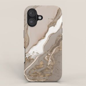 Taupe marble and gold abstract iPhone Case