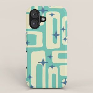 Retro Mid Century Modern Abstract Pattern 576 Turquoise Blue iPhone Case