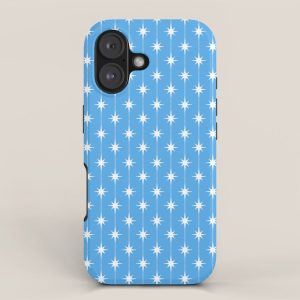 Midcentury Stars and Dots Pattern in Bold Blue and White iPhone Case