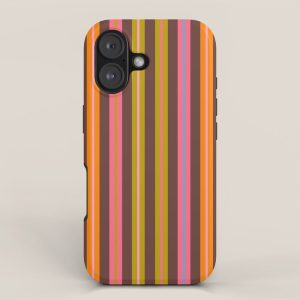 Eclectic Double Stripes Colorful Vertical Pattern with Brown iPhone Case
