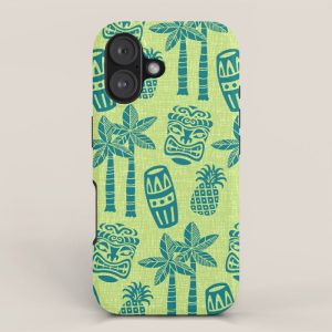 Retro Mid Century Modern Tiki Pattern 543 Green and Chartreuse Tweed iPhone Case