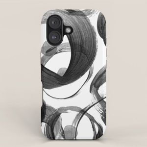 Modern abstract black white hand painted brushstrokes iPhone Case