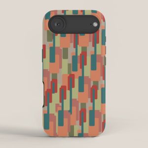Mid-Century Modern Pierre Pattern in Midcentury Mod Teal, Olive, Peach, Sage, Red, and Taupe iPhone Case