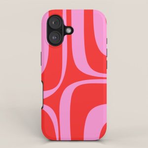 Preppy Pink and Red Retro Groove Abstract Pattern iPhone Case
