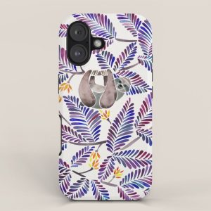 Happy Sloth - Tropical Indigo Leaves iPhone Case