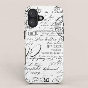 Vintage handwriting black and white iPhone Case