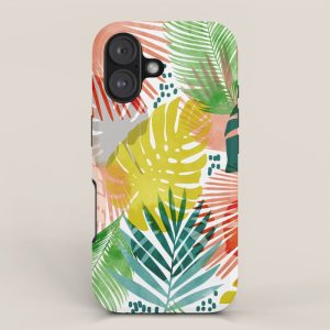 Tropical Garden, Botanical Colorful Jungle Watercolor Painting, Monstera Palm Nature Blush Bohemian iPhone Case