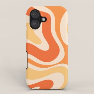 Retro Modern Liquid Swirl Abstract Pattern Square in Tangerine Orange Tones iPhone Case